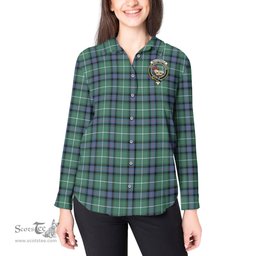ScotsTee Shop Scottish MacDonald of the Isles Hunting Ancient Clan Crest Tartan Womens Long Sleeve Shirt
