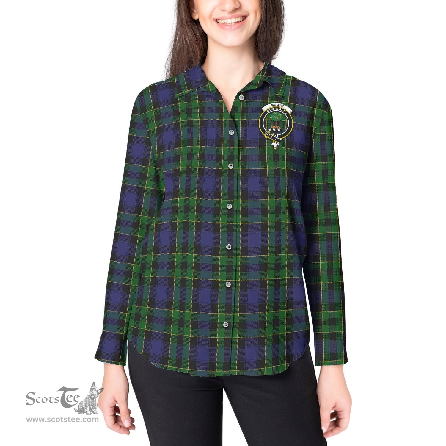 ScotsTee Shop Scottish Mowat Clan Crest Tartan Womens Long Sleeve Shirt