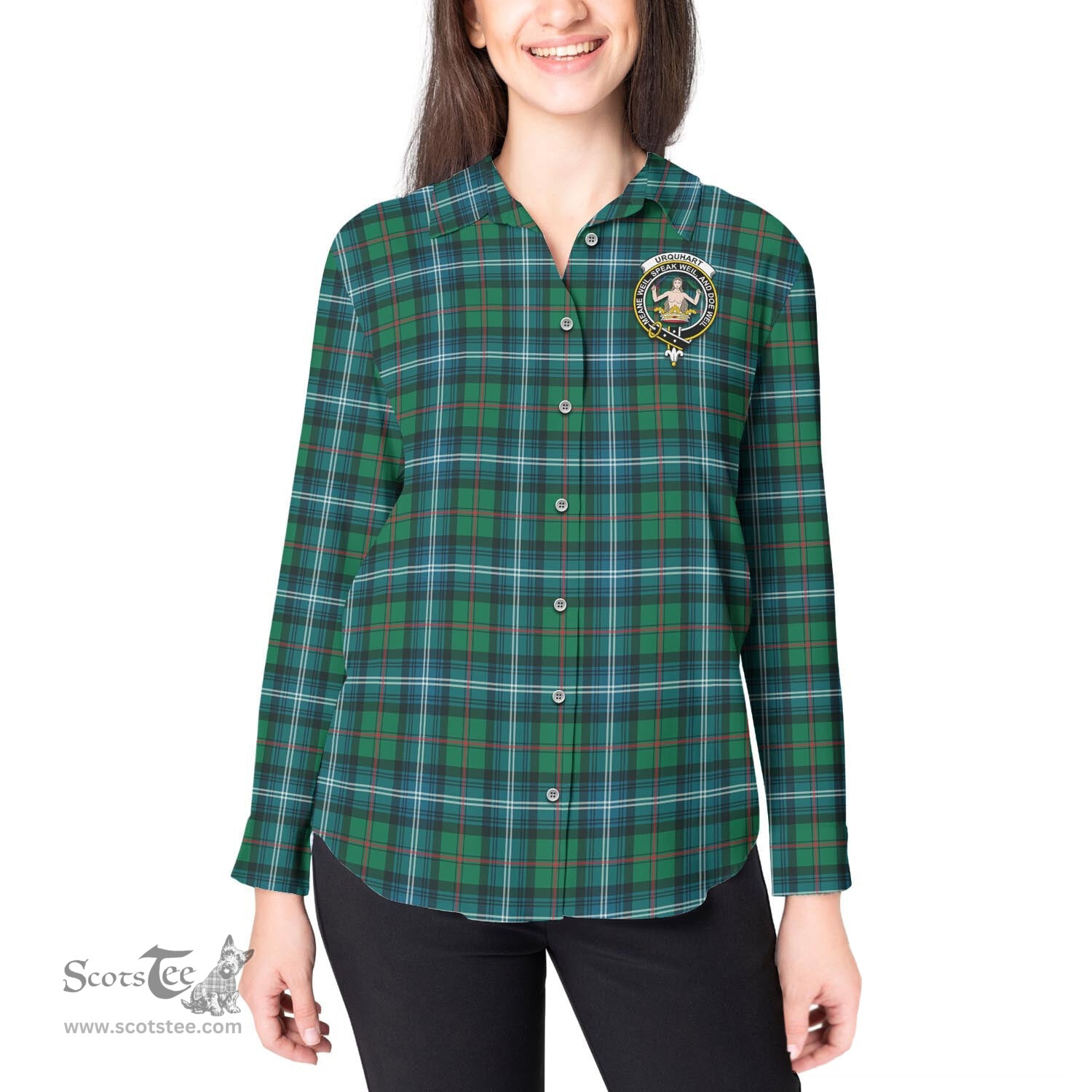 ScotsTee Shop Scottish Urquhart Ancient Clan Crest Tartan Womens Long Sleeve Shirt