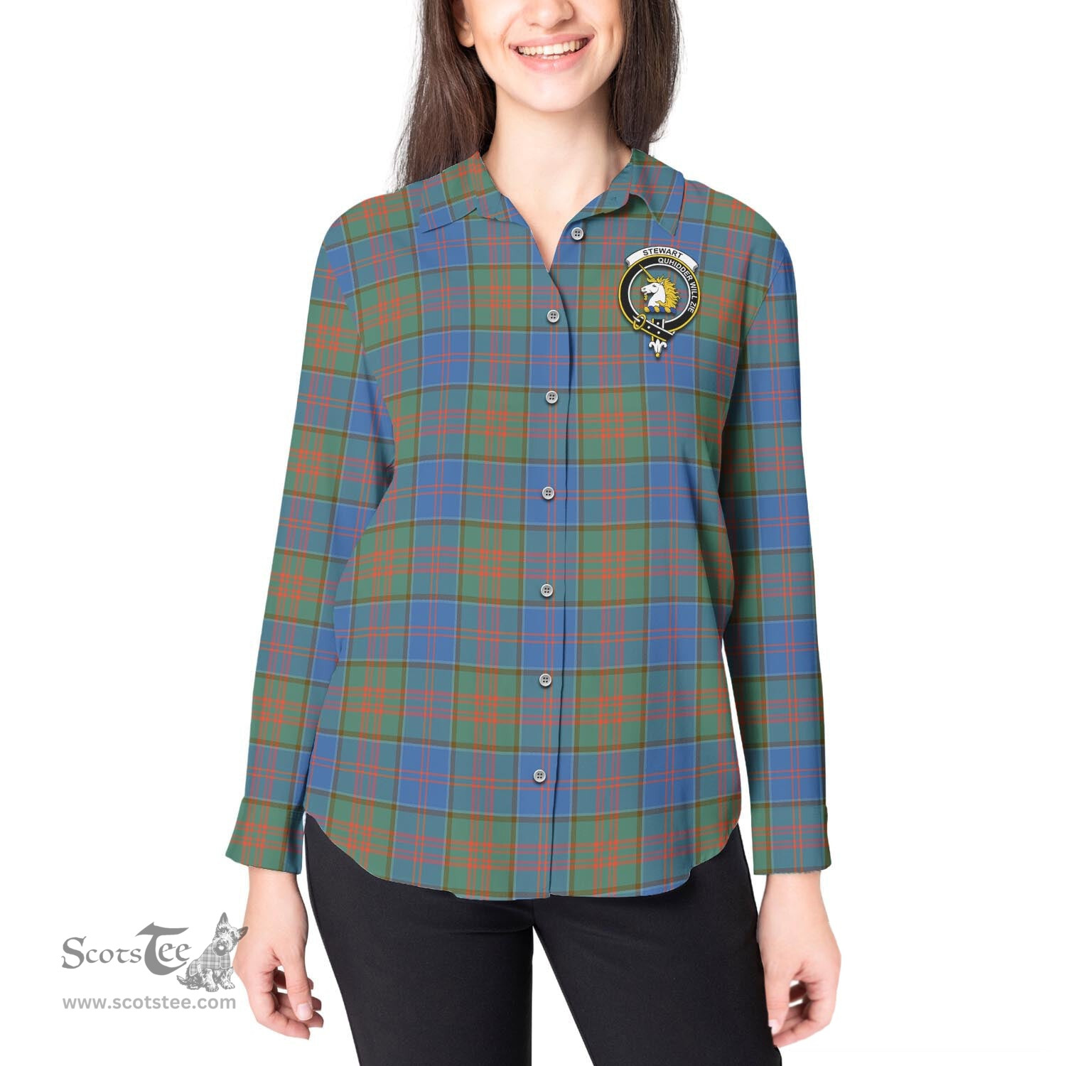 ScotsTee Shop Scottish Stewart of Appin Hunting Ancient Clan Crest Tartan Womens Long Sleeve Shirt