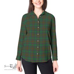 ScotsTee Shop Scottish Shaw of Tordarroch Green Hunting Clan Tartan Womens Long Sleeve Shirt