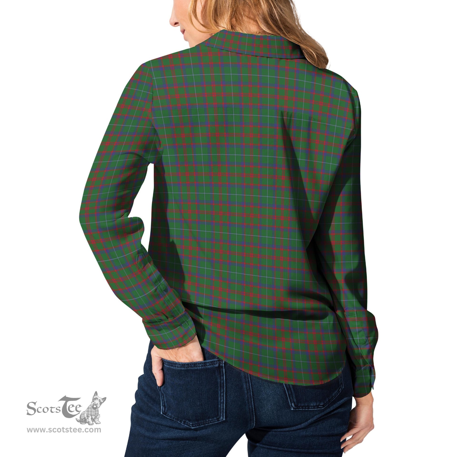 ScotsTee Shop Scottish Shaw of Tordarroch Green Hunting Clan Tartan Womens Long Sleeve Shirt