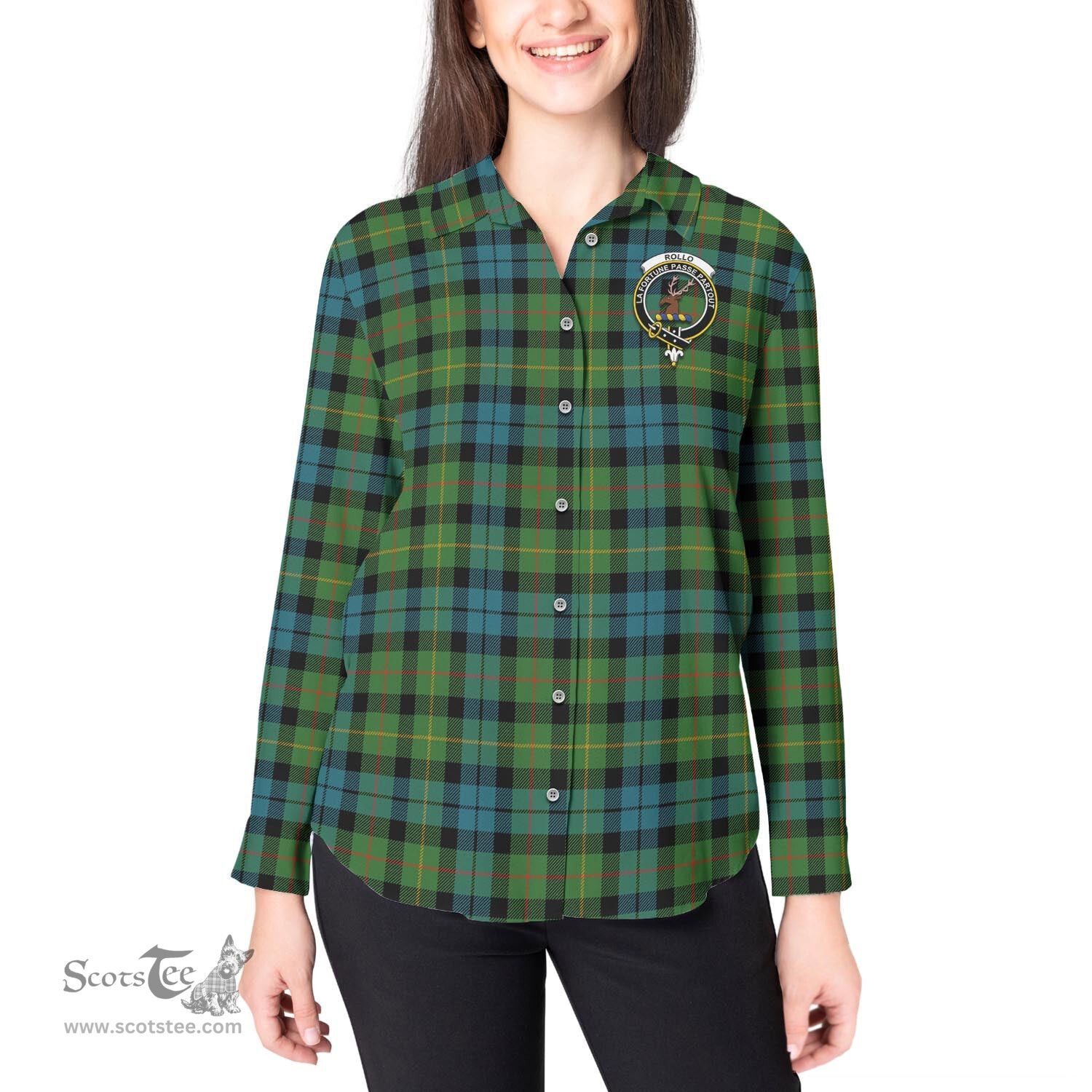 ScotsTee Shop Scottish Rollo Ancient Clan Crest Tartan Womens Long Sleeve Shirt