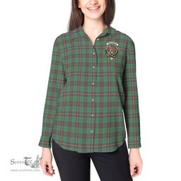 ScotsTee Shop Scottish MacKinnon Hunting Ancient Clan Crest Tartan Womens Long Sleeve Shirt