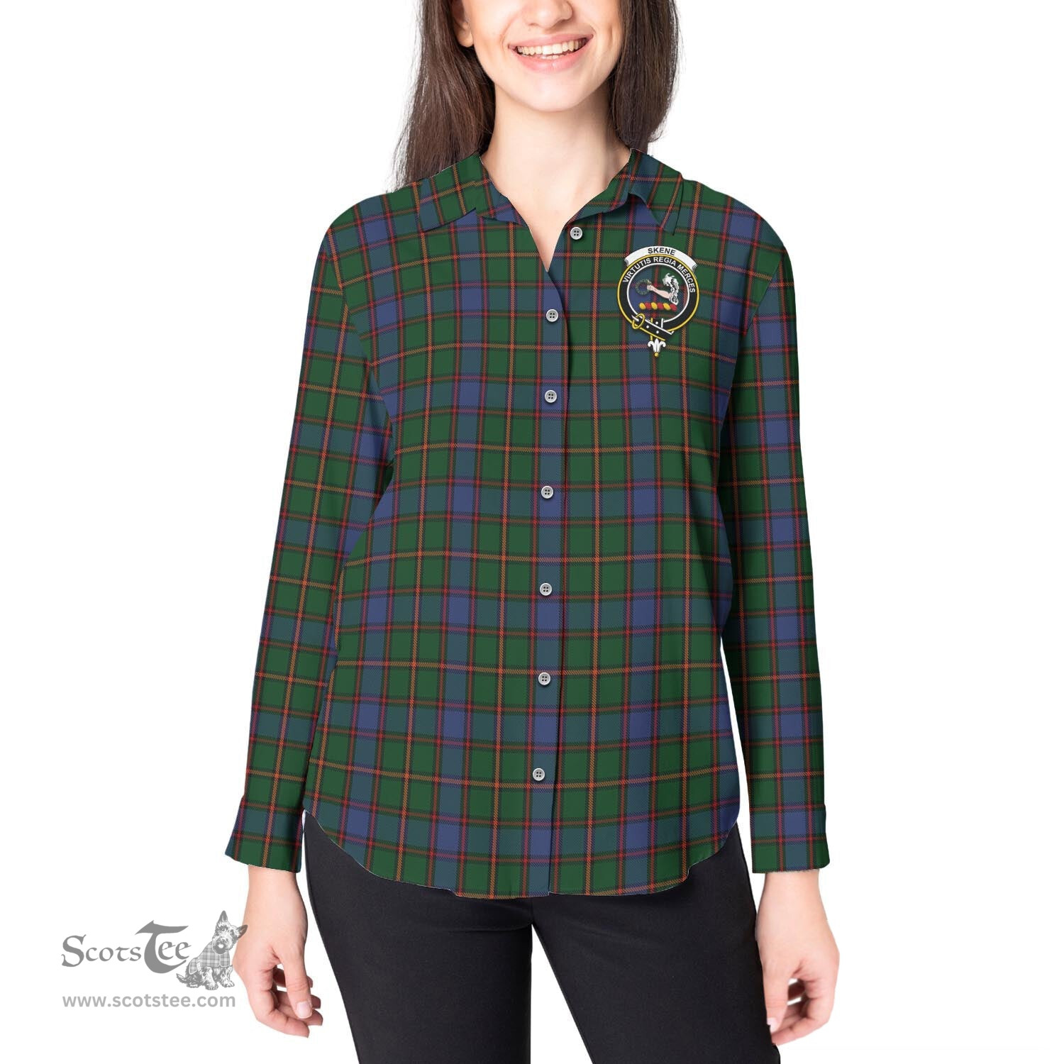 ScotsTee Shop Scottish Skene Clan Crest Tartan Womens Long Sleeve Shirt