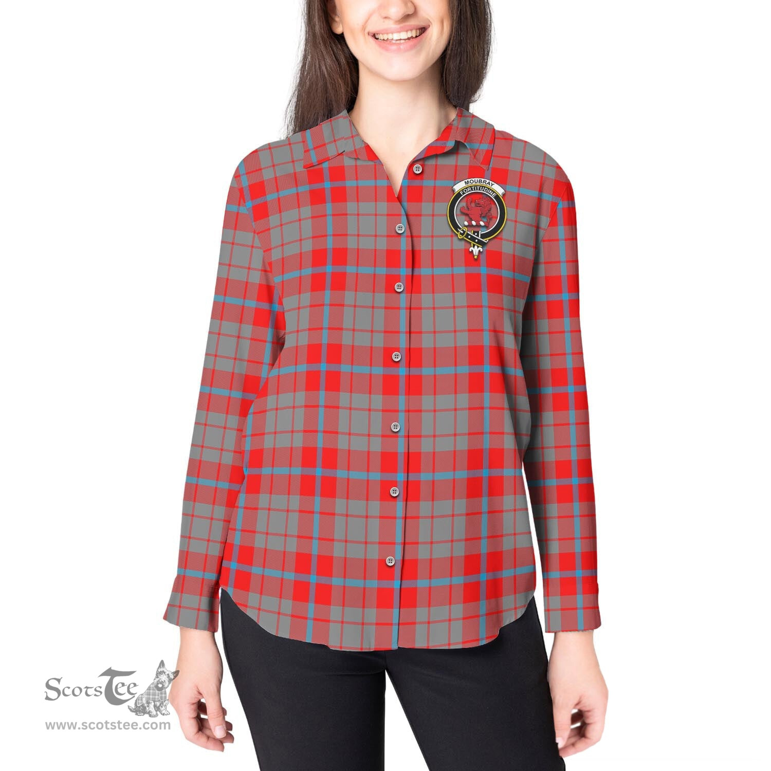 ScotsTee Shop Scottish Moubray Clan Crest Tartan Womens Long Sleeve Shirt