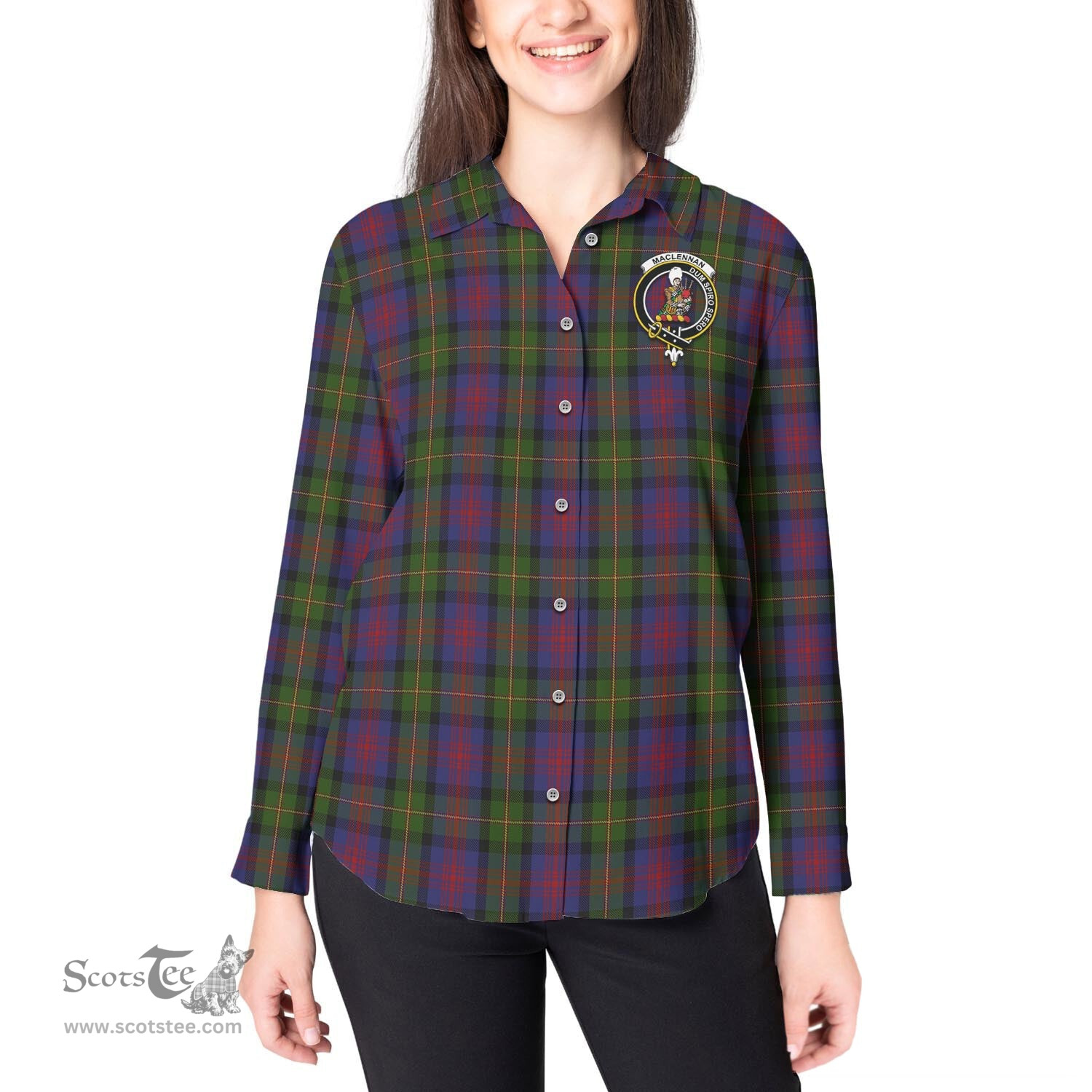 ScotsTee Shop Scottish MacLennan Clan Crest Tartan Womens Long Sleeve Shirt