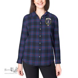 ScotsTee Shop Scottish MacKay Blue Modern Clan Crest Tartan Womens Long Sleeve Shirt