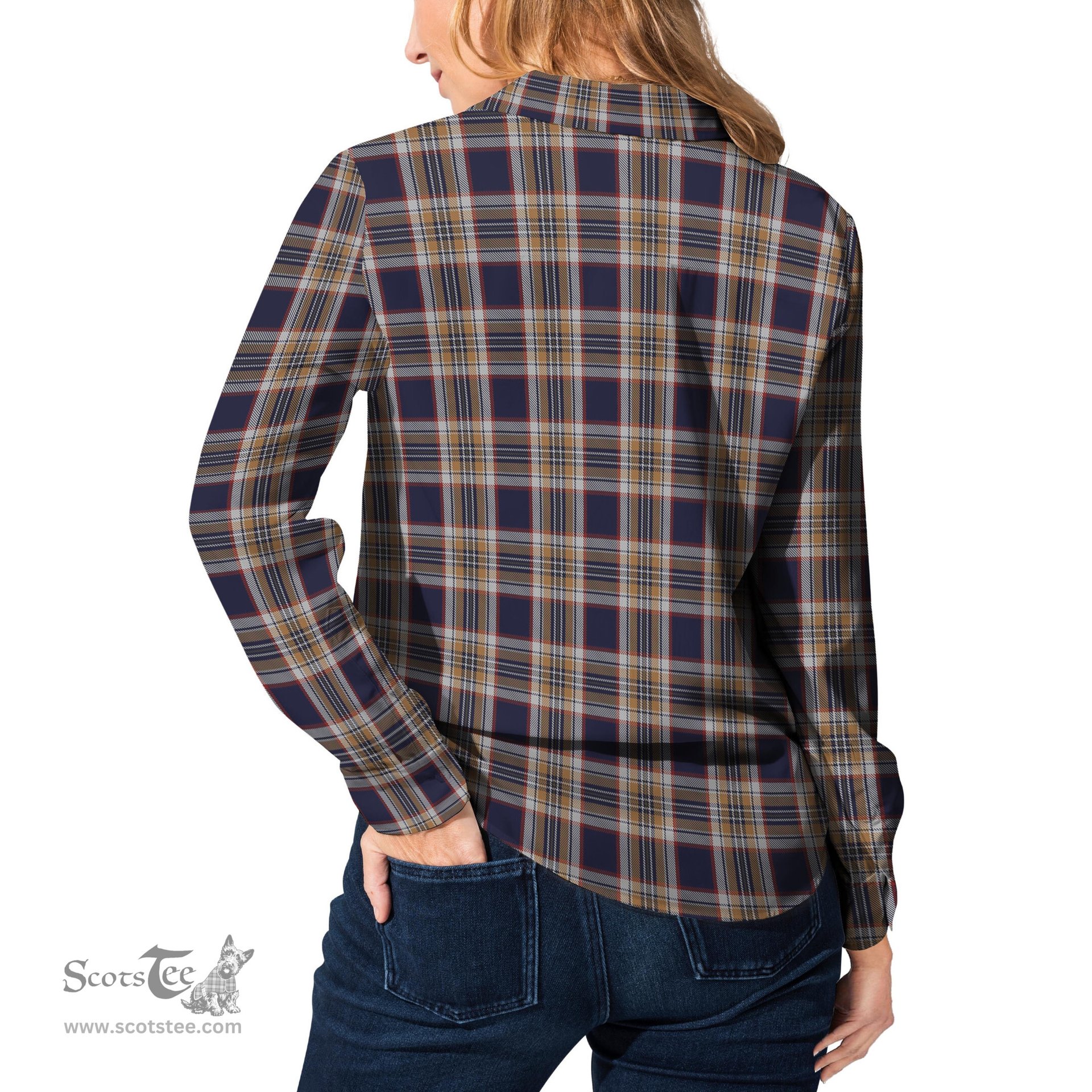 ScotsTee Shop Scottish Stewart Navy Clan Tartan Womens Long Sleeve Shirt