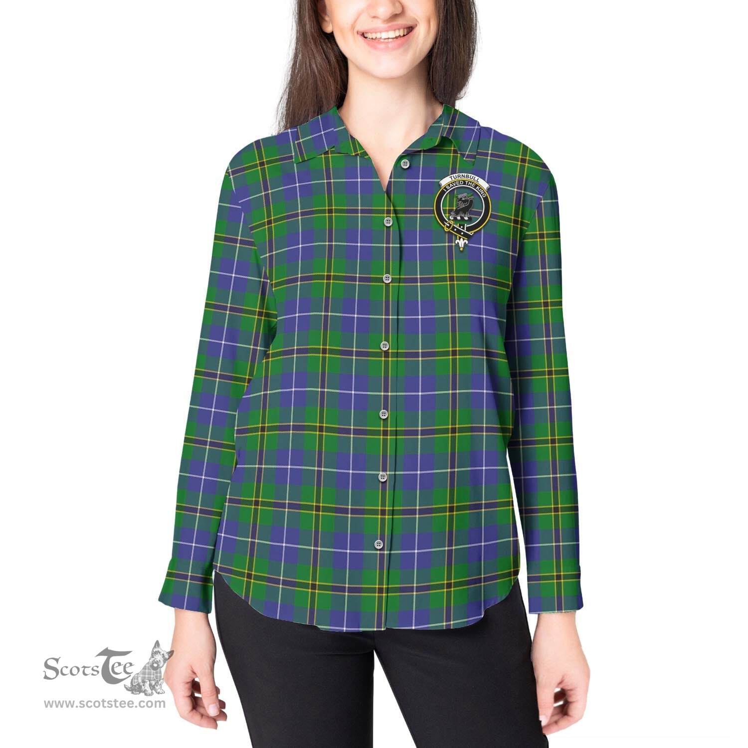 ScotsTee Shop Scottish Turnbull Hunting Clan Crest Tartan Womens Long Sleeve Shirt