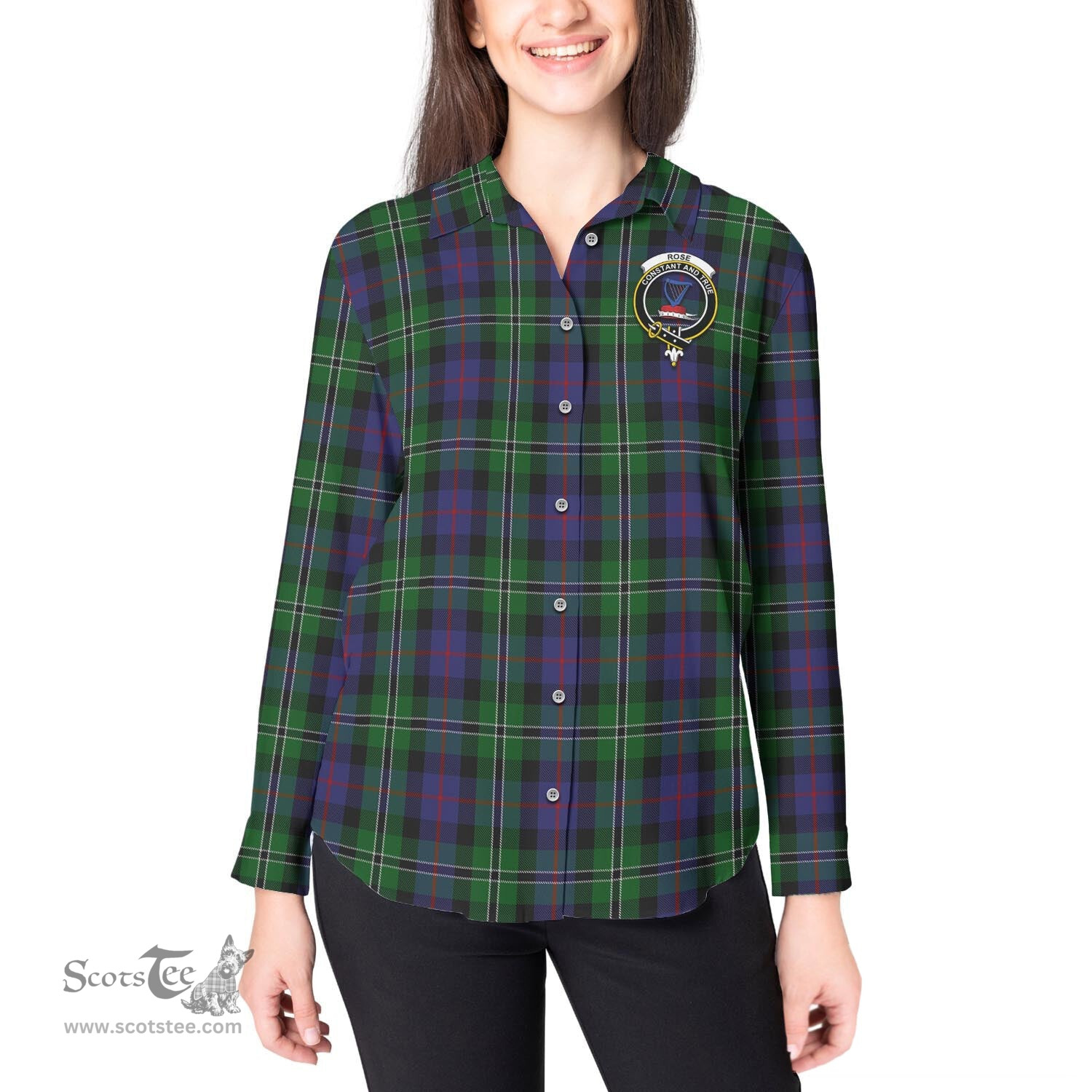 ScotsTee Shop Scottish Rose Hunting Clan Crest Tartan Womens Long Sleeve Shirt