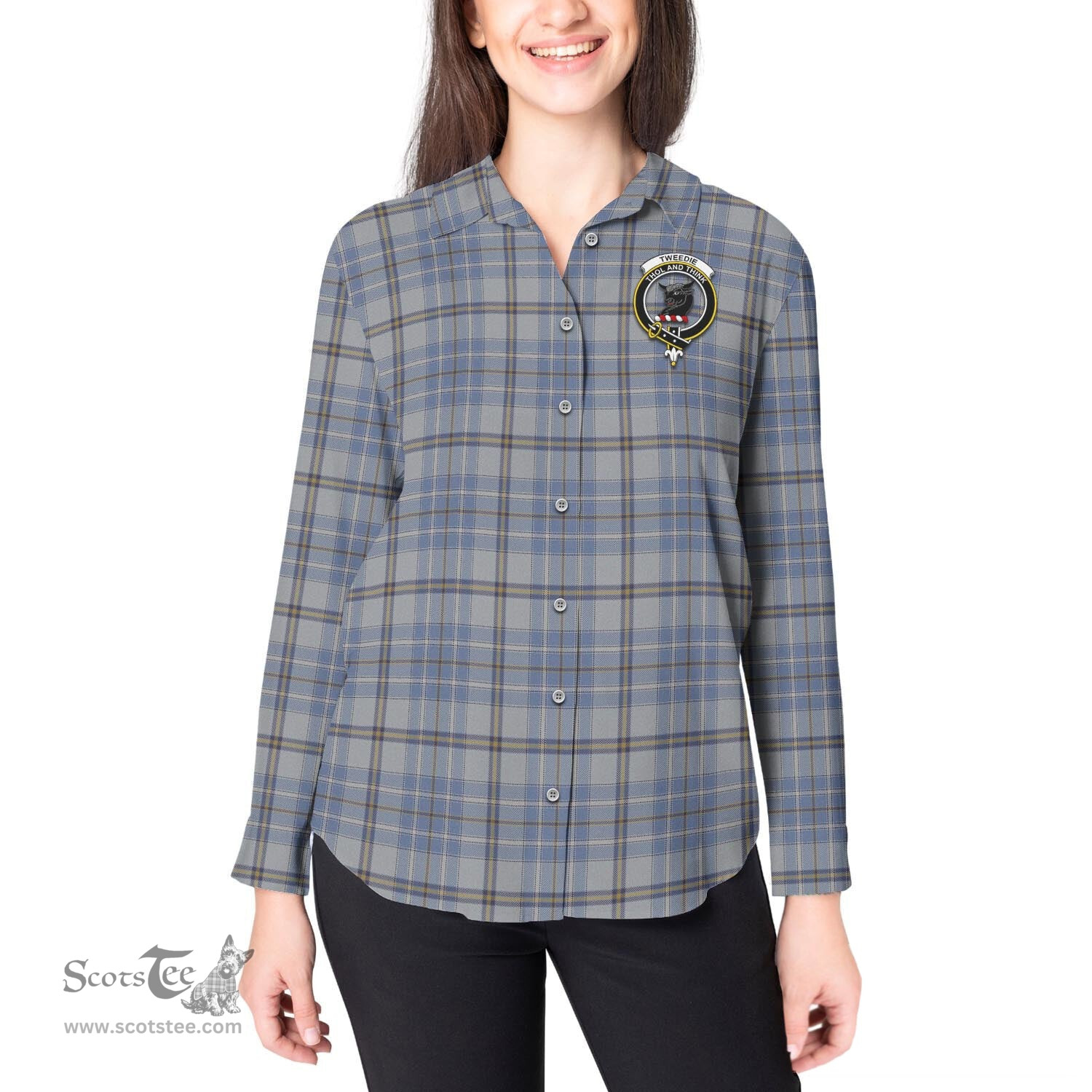 ScotsTee Shop Scottish Tweedie Clan Crest Tartan Womens Long Sleeve Shirt