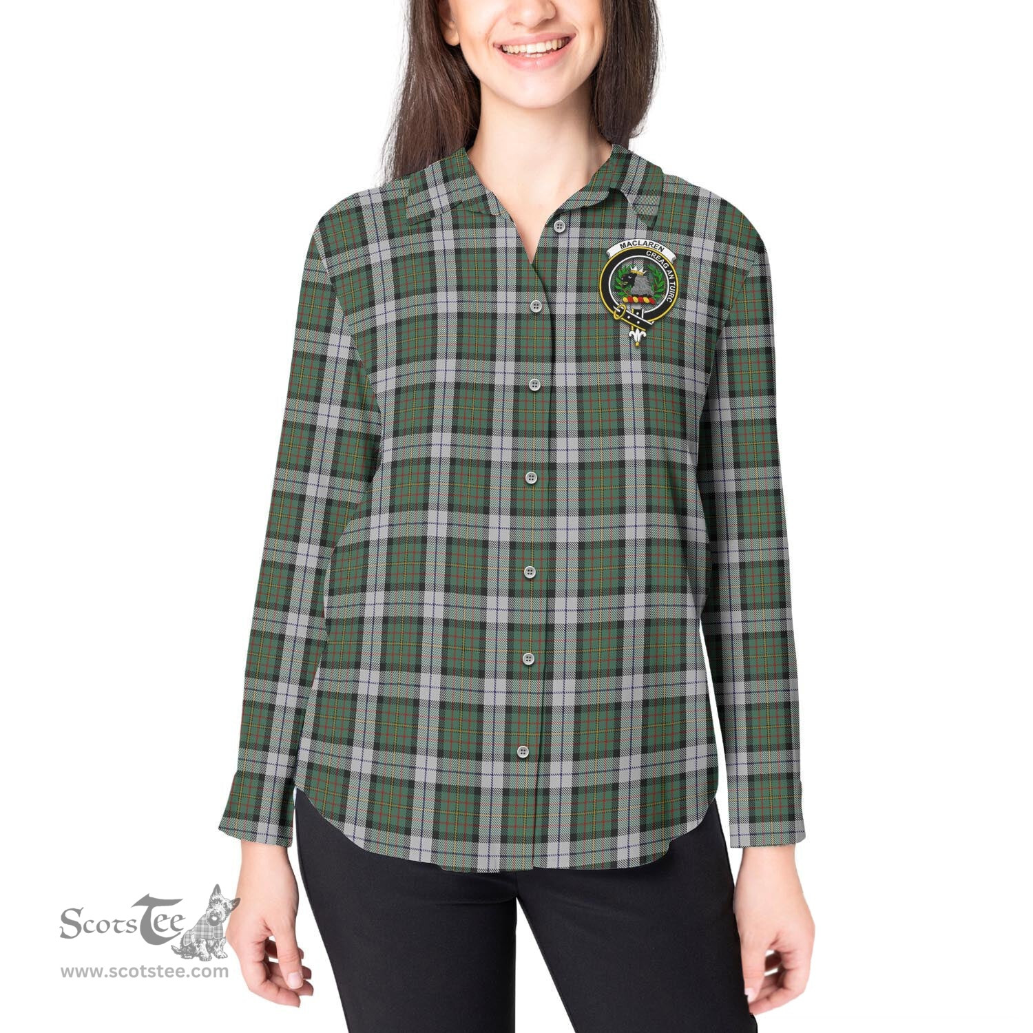 ScotsTee Shop Scottish MacLaren Dress Clan Crest Tartan Womens Long Sleeve Shirt