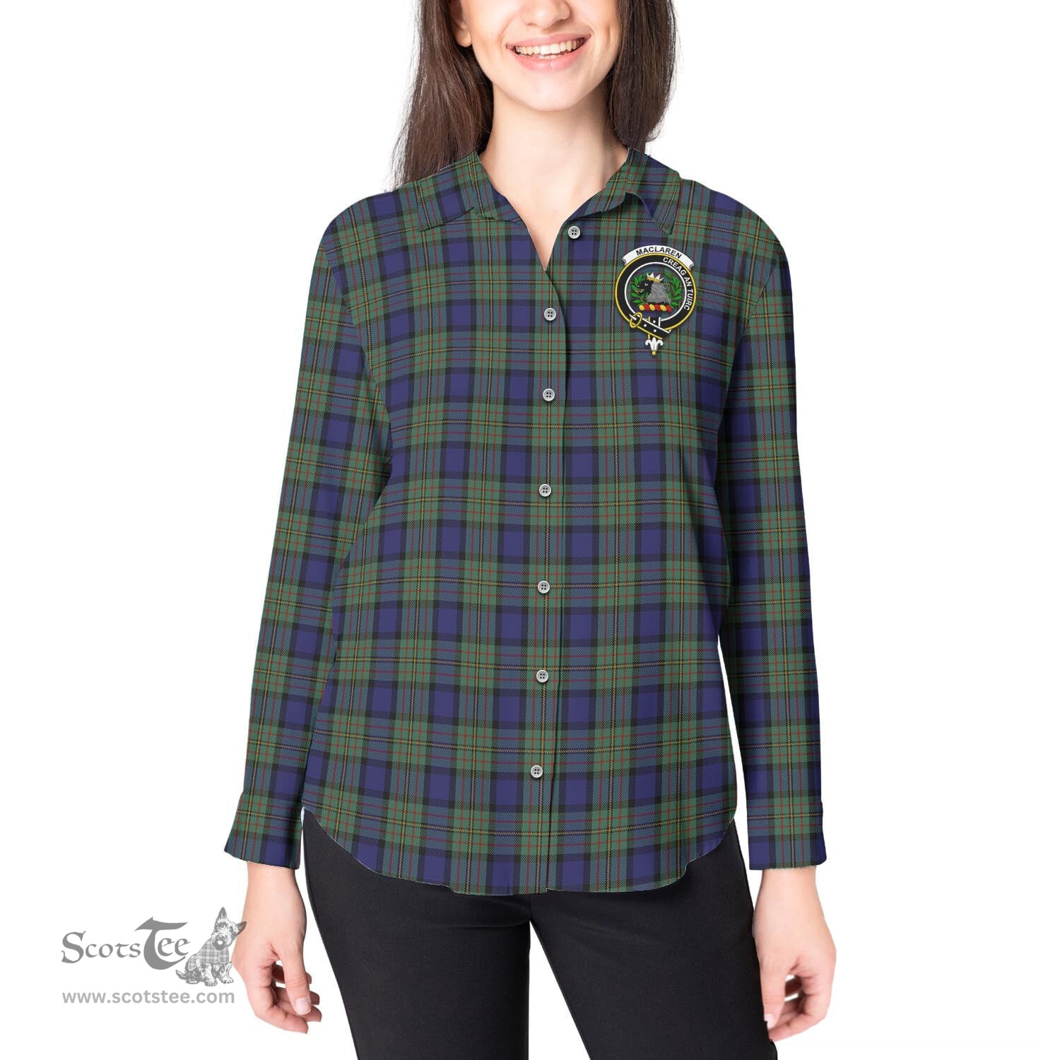 ScotsTee Shop Scottish MacLaren Clan Crest Tartan Womens Long Sleeve Shirt