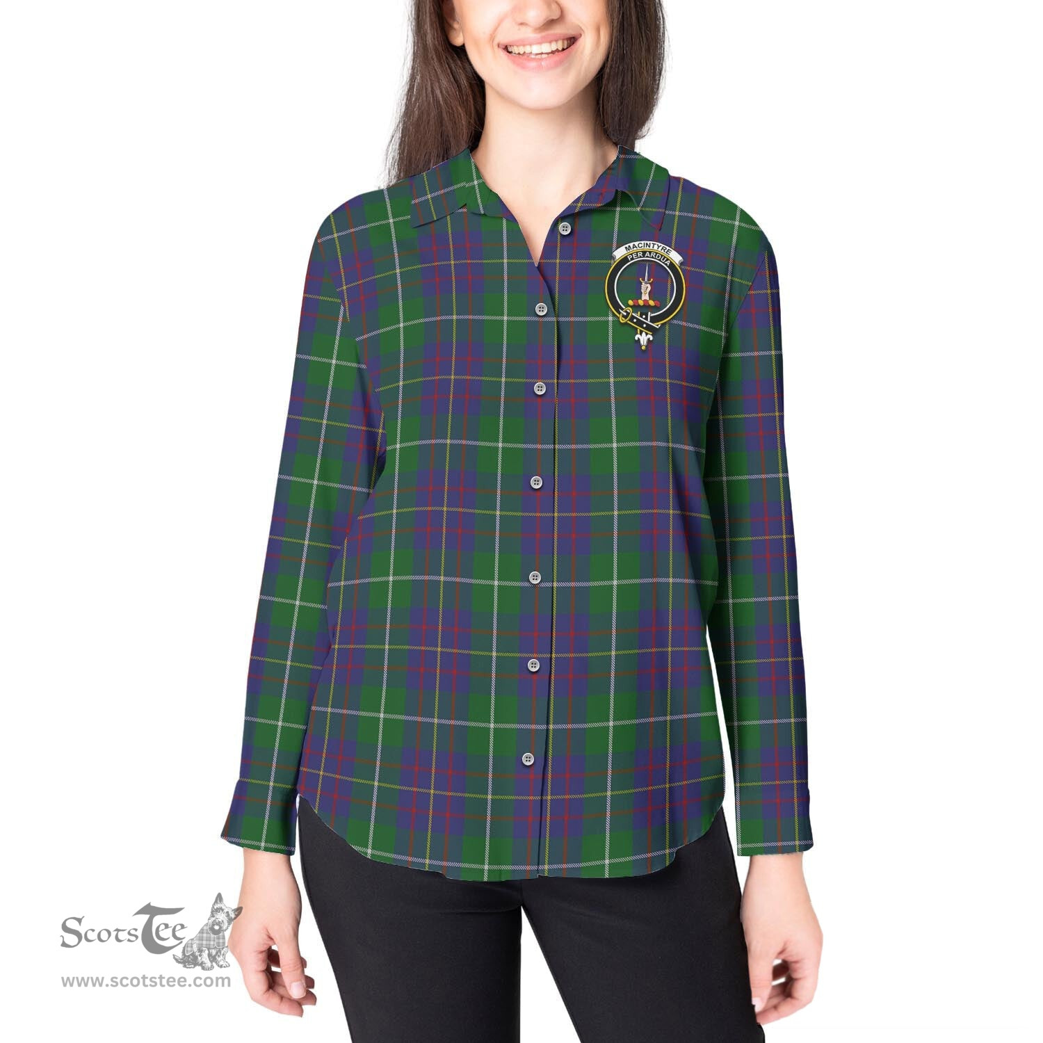 ScotsTee Shop Scottish MacIntyre Inglis Clan Crest Tartan Womens Long Sleeve Shirt