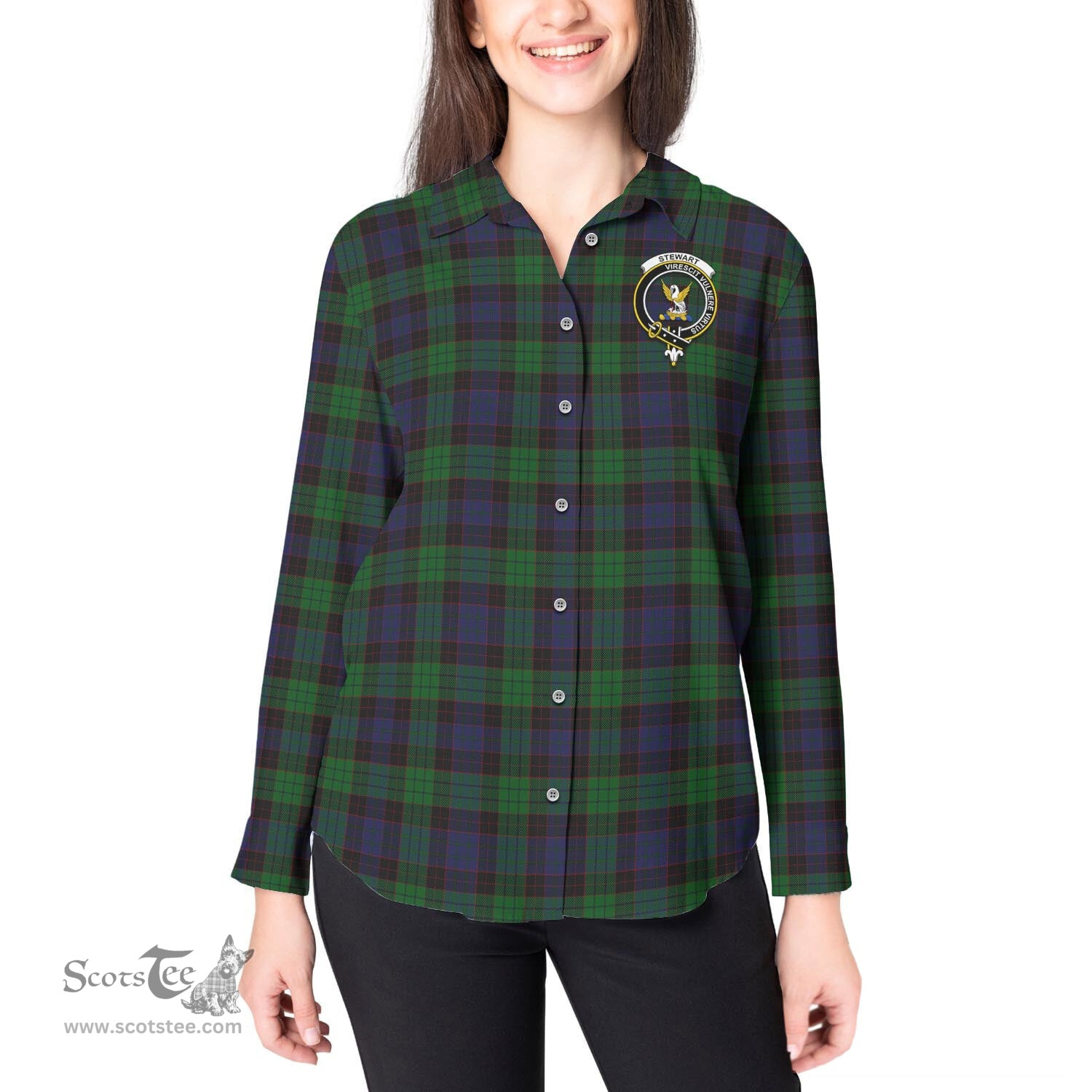 ScotsTee Shop Scottish Stewart Old Clan Crest Tartan Womens Long Sleeve Shirt
