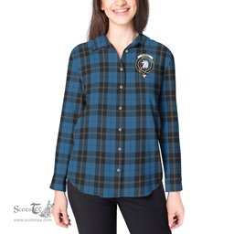 ScotsTee Shop Scottish Ramsay Blue Hunting Clan Crest Tartan Womens Long Sleeve Shirt
