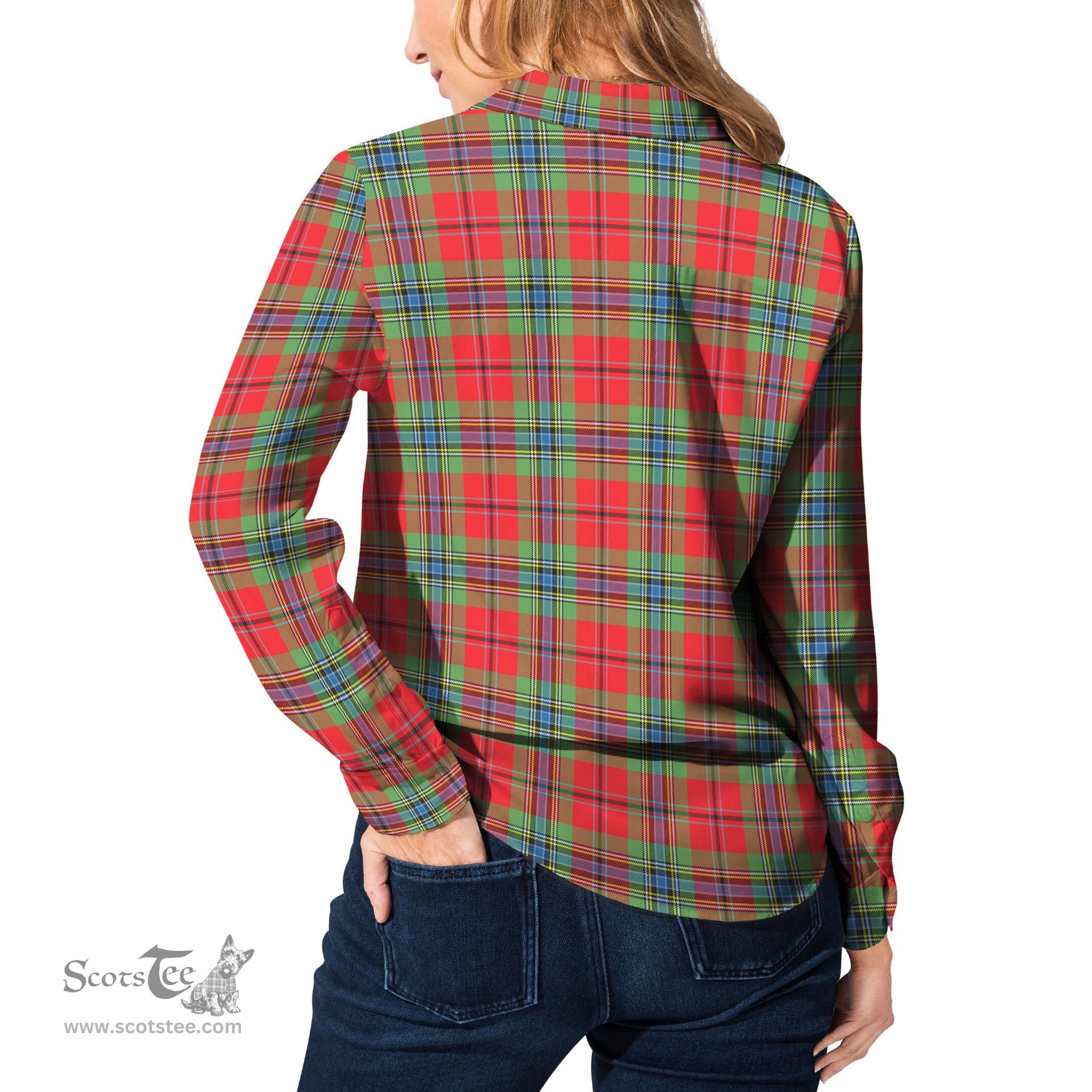 ScotsTee Shop Scottish MacLean of Duart Modern Clan Tartan Womens Long Sleeve Shirt