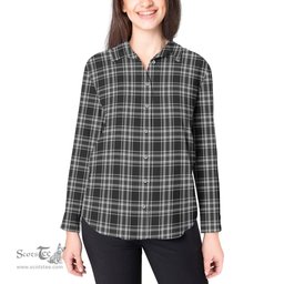 ScotsTee Shop Scottish Stewart Black and White Clan Tartan Womens Long Sleeve Shirt