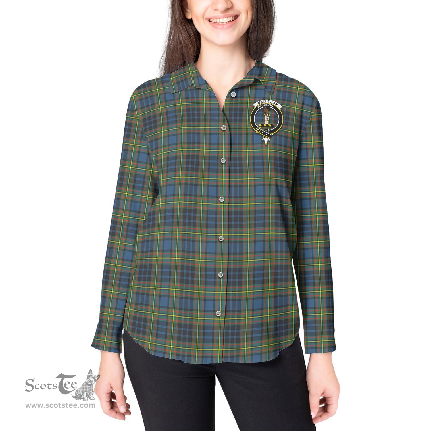 ScotsTee Shop Scottish MacLellan Ancient Clan Crest Tartan Womens Long Sleeve Shirt
