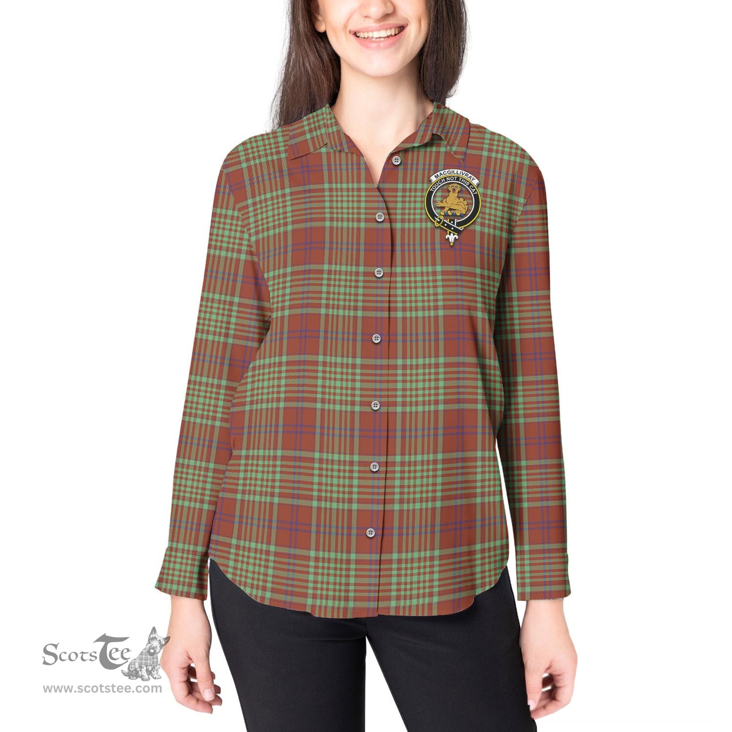 ScotsTee Shop Scottish MacGillivray Hunting Ancient Clan Crest Tartan Womens Long Sleeve Shirt