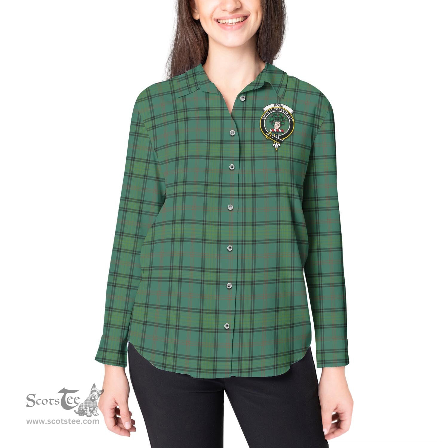 ScotsTee Shop Scottish Ross Hunting Ancient Clan Crest Tartan Womens Long Sleeve Shirt