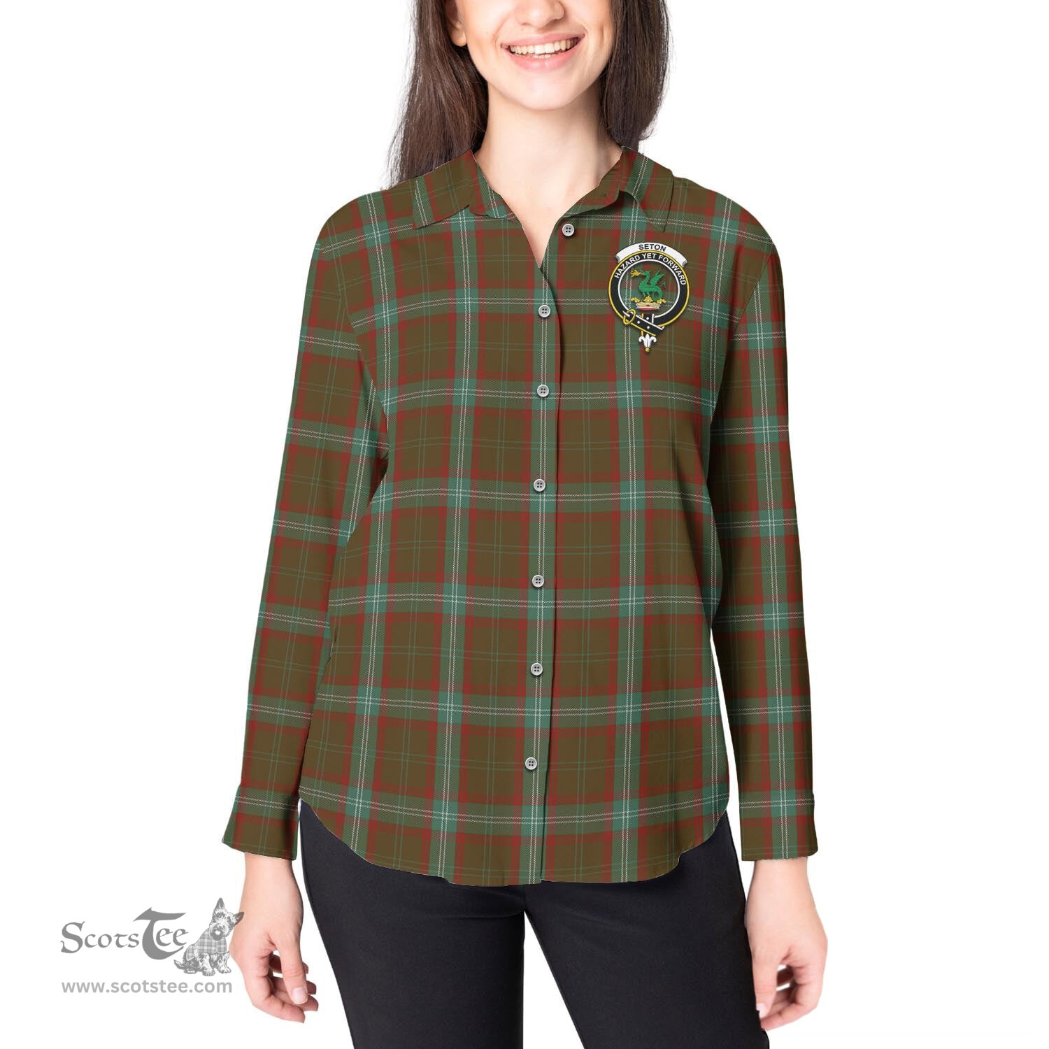 ScotsTee Shop Scottish Seton Hunting Clan Crest Tartan Womens Long Sleeve Shirt