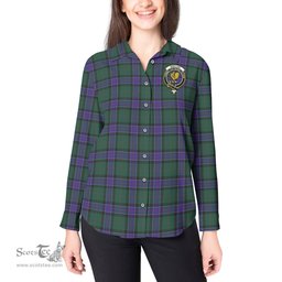 ScotsTee Shop Scottish Sinclair Hunting Modern Clan Crest Tartan Womens Long Sleeve Shirt
