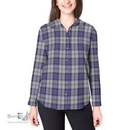 ScotsTee Shop Scottish MacPherson Dress Blue Clan Tartan Womens Long Sleeve Shirt