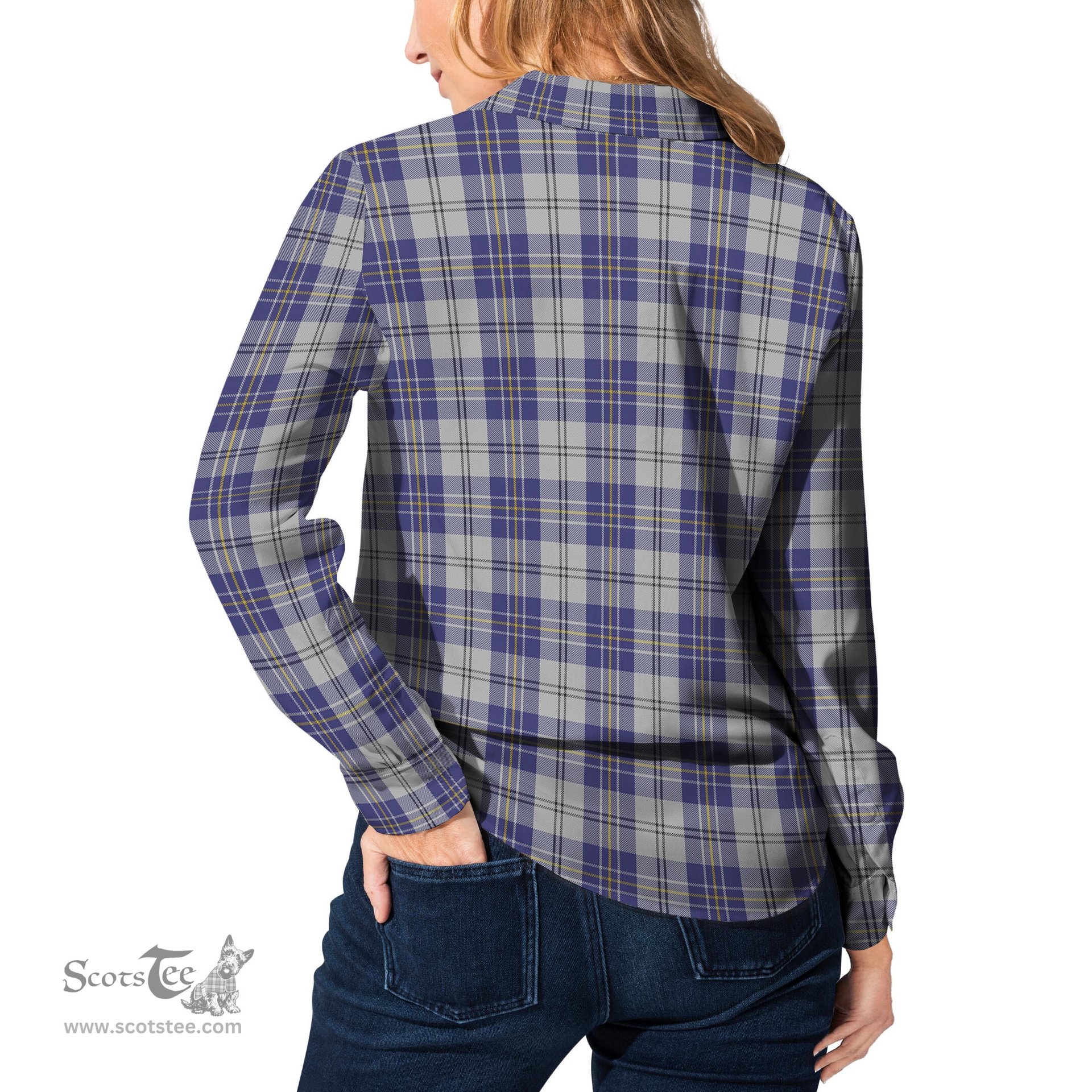 ScotsTee Shop Scottish MacPherson Dress Blue Clan Tartan Womens Long Sleeve Shirt
