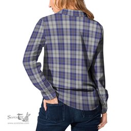 ScotsTee Shop Scottish MacPherson Dress Blue Clan Tartan Womens Long Sleeve Shirt