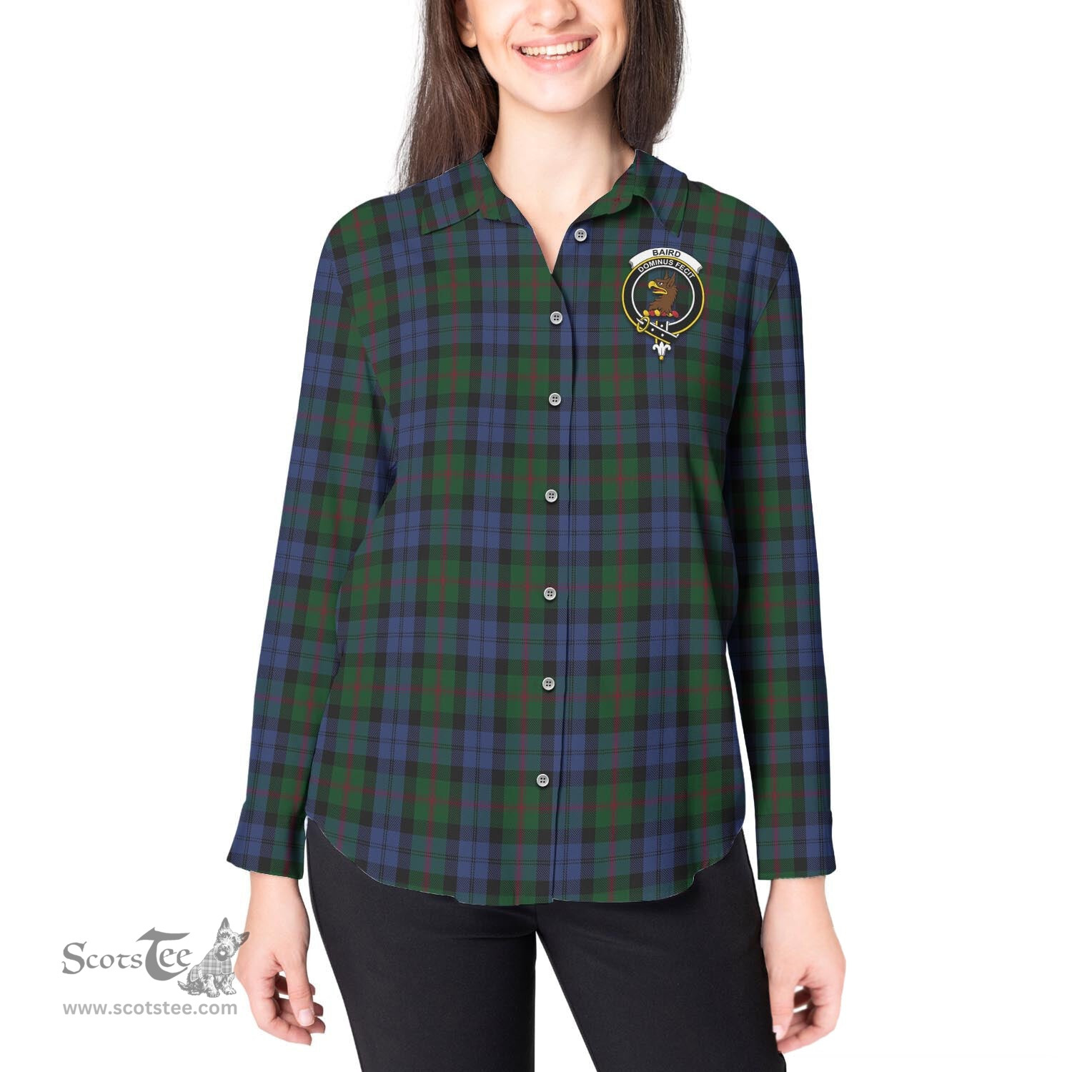 ScotsTee Shop Scottish Baird Clan Crest Tartan Womens Long Sleeve Shirt
