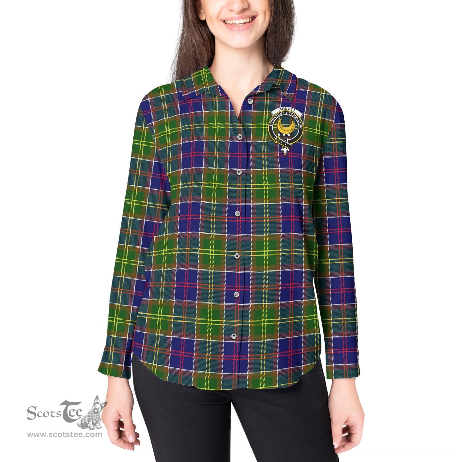 ScotsTee Shop Scottish Arnott Clan Crest Tartan Womens Long Sleeve Shirt