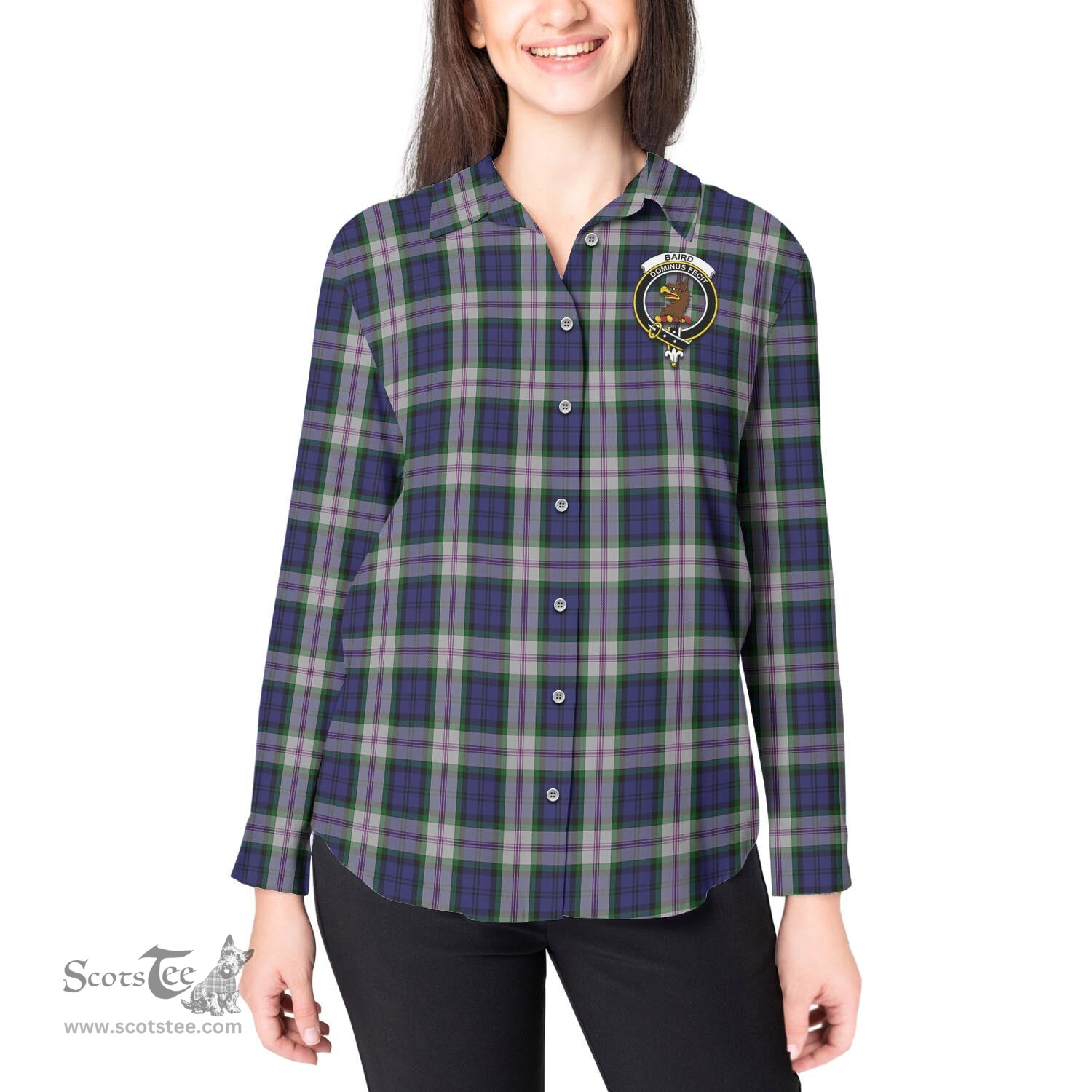 ScotsTee Shop Scottish Baird Dress Clan Crest Tartan Womens Long Sleeve Shirt