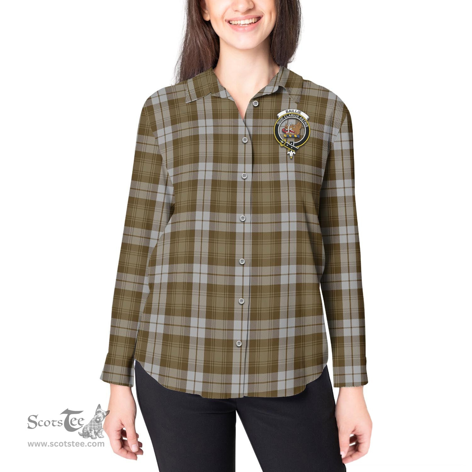 ScotsTee Shop Scottish Baillie Dress Clan Crest Tartan Womens Long Sleeve Shirt