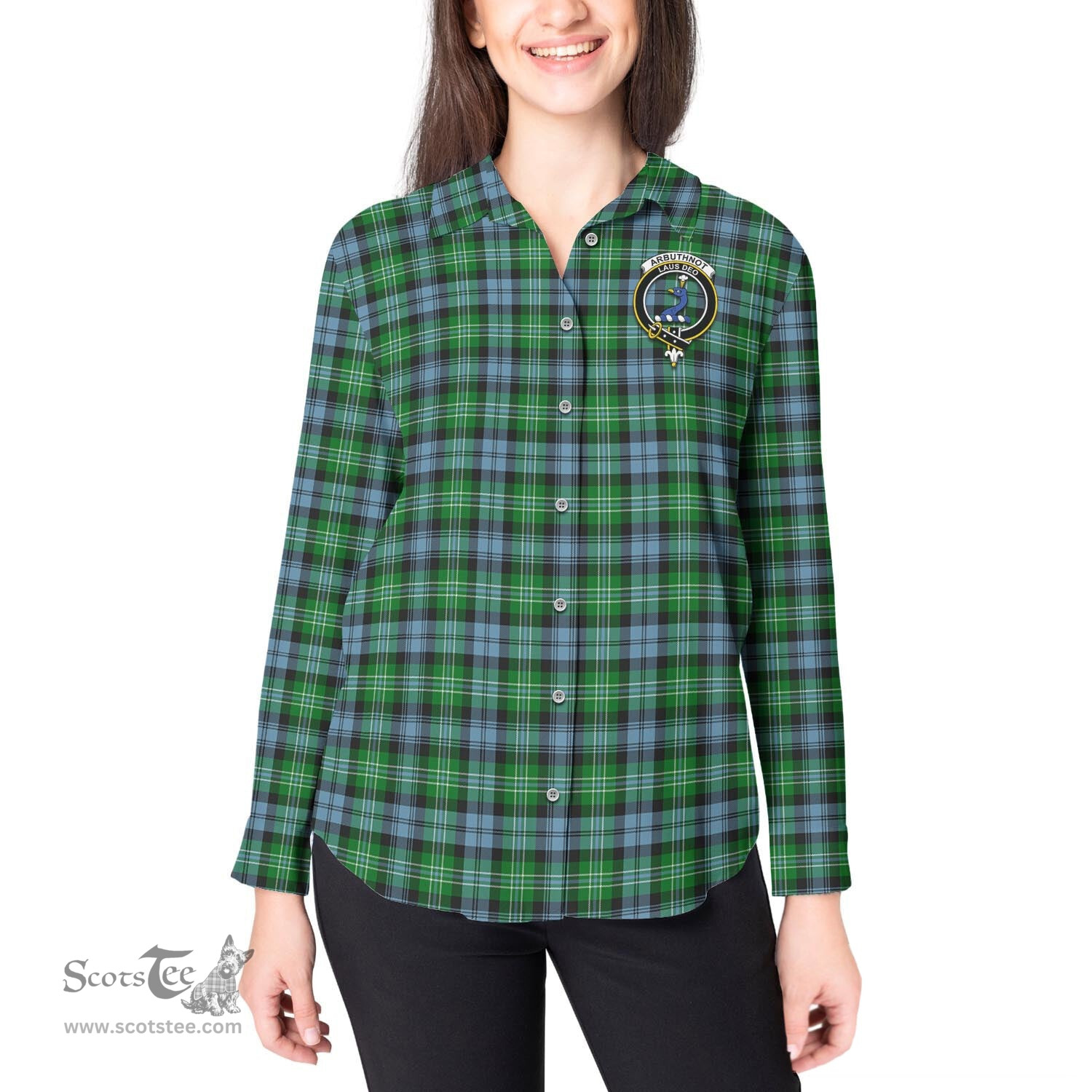 ScotsTee Shop Scottish Arbuthnot Ancient Clan Crest Tartan Womens Long Sleeve Shirt