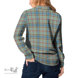 ScotsTee Shop Scottish Balfour Blue Clan Tartan Womens Long Sleeve Shirt