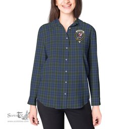ScotsTee Shop Scottish Cockburn Blue Clan Crest Tartan Womens Long Sleeve Shirt