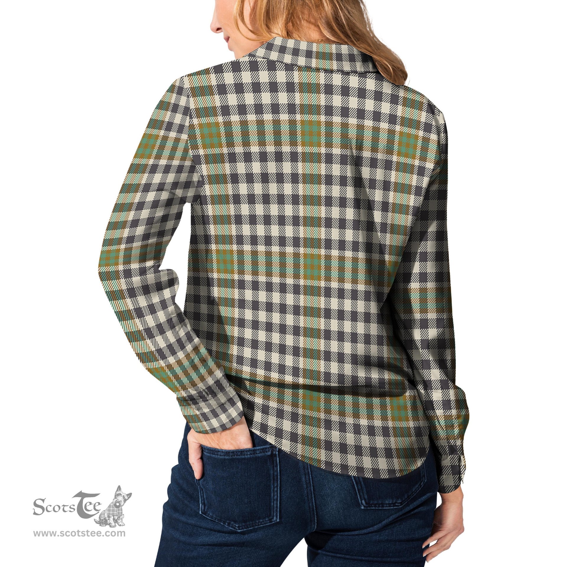 ScotsTee Shop Scottish Burns Check Clan Tartan Womens Long Sleeve Shirt
