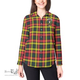 ScotsTee Shop Scottish Buchanan Modern Clan Crest Tartan Womens Long Sleeve Shirt