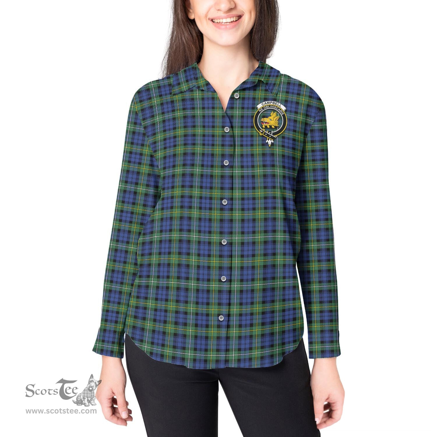 ScotsTee Shop Scottish Campbell Argyll Ancient Clan Crest Tartan Womens Long Sleeve Shirt