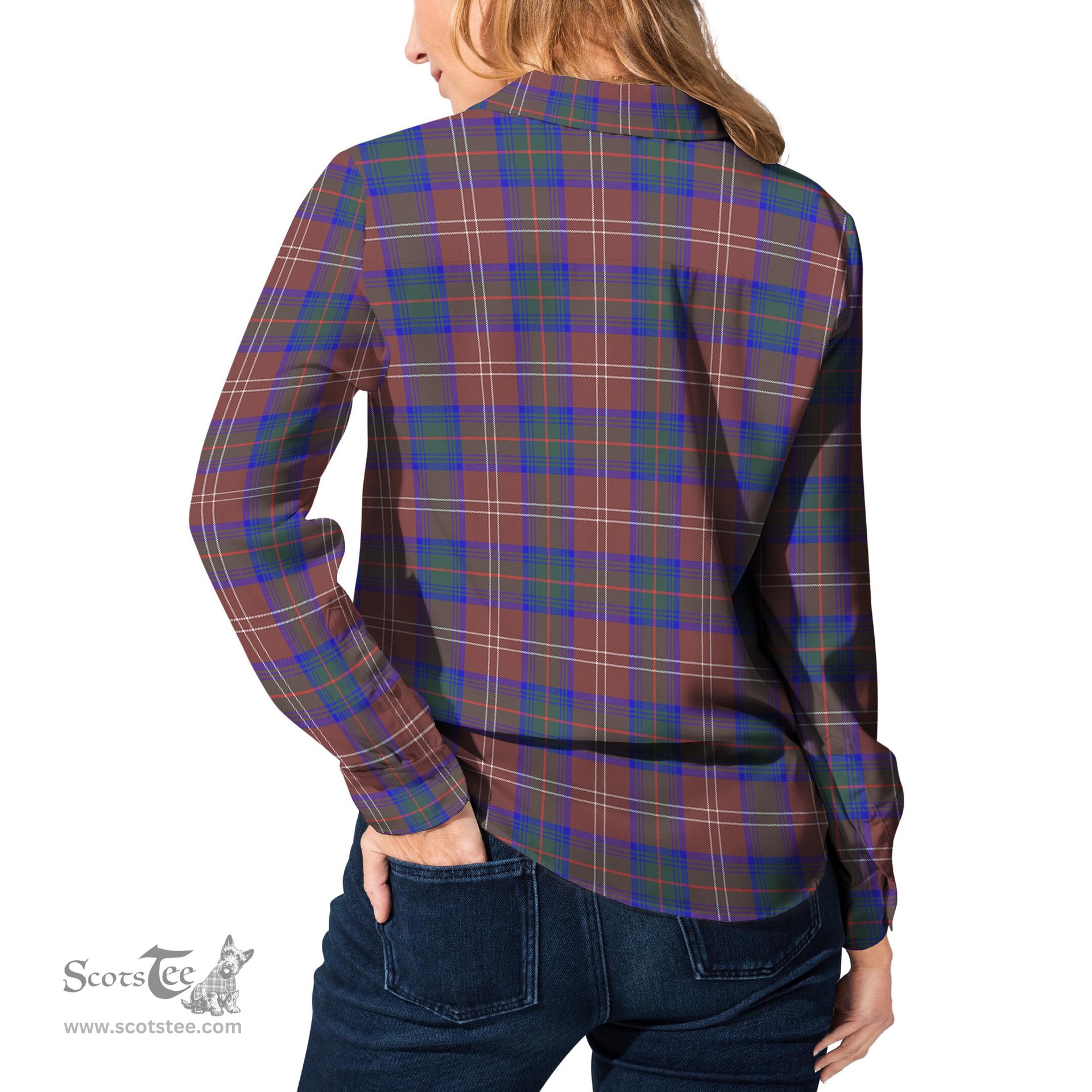 ScotsTee Shop Scottish Chisholm Hunting Modern Clan Tartan Womens Long Sleeve Shirt
