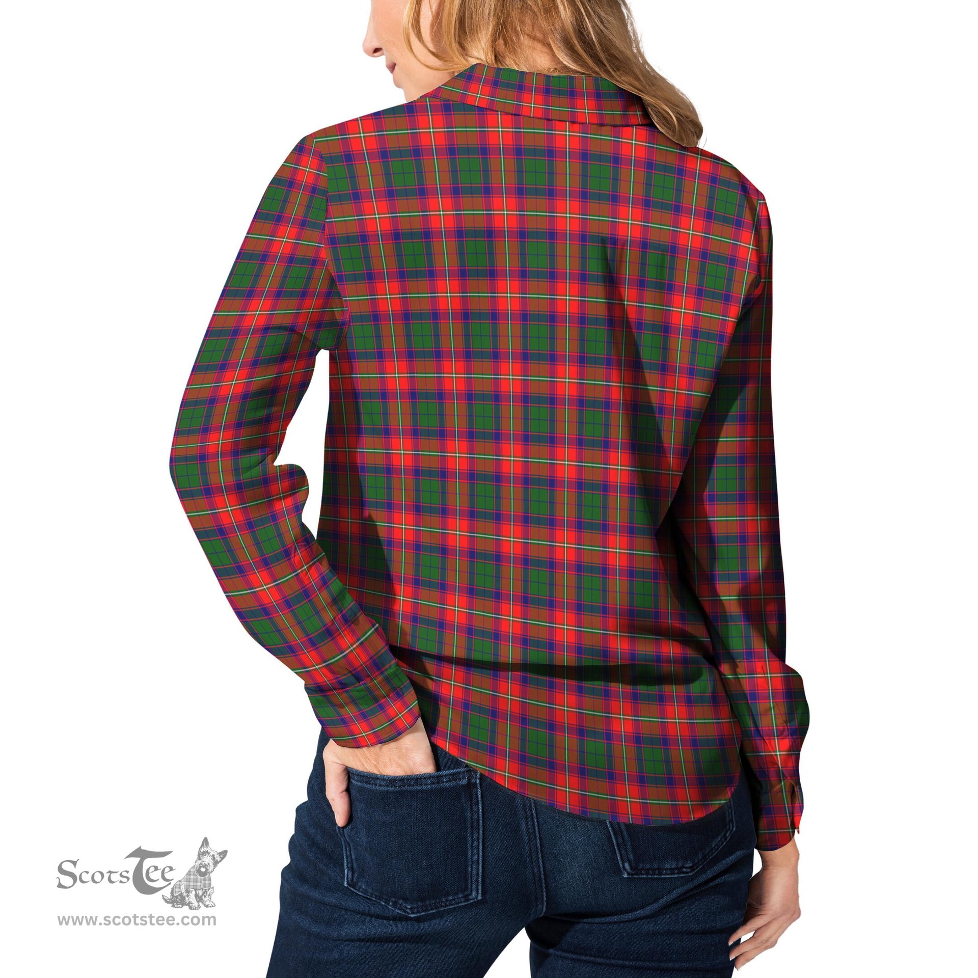ScotsTee Shop Scottish Charteris Clan Tartan Womens Long Sleeve Shirt