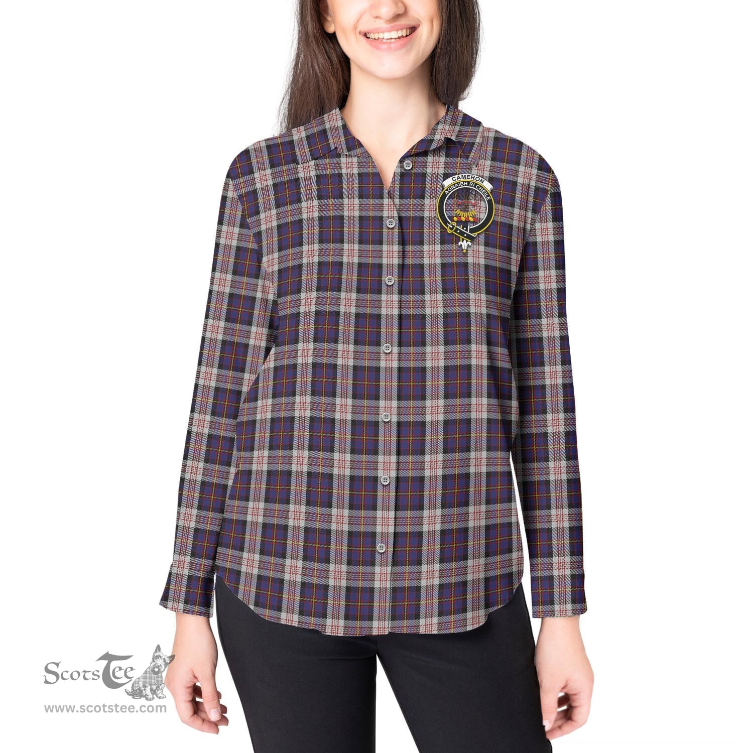 ScotsTee Shop Scottish Cameron of Erracht Dress Clan Crest Tartan Womens Long Sleeve Shirt