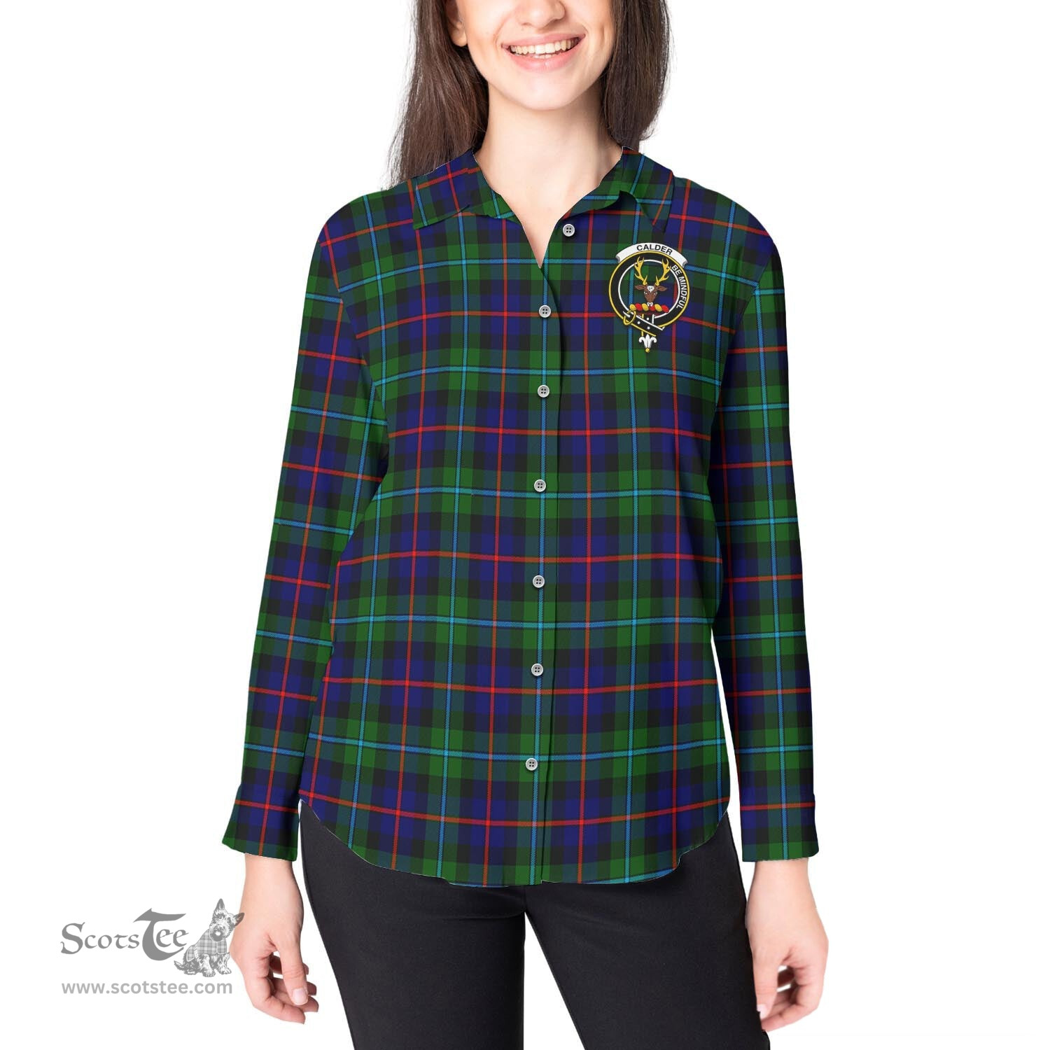 ScotsTee Shop Scottish Calder Modern Clan Crest Tartan Womens Long Sleeve Shirt