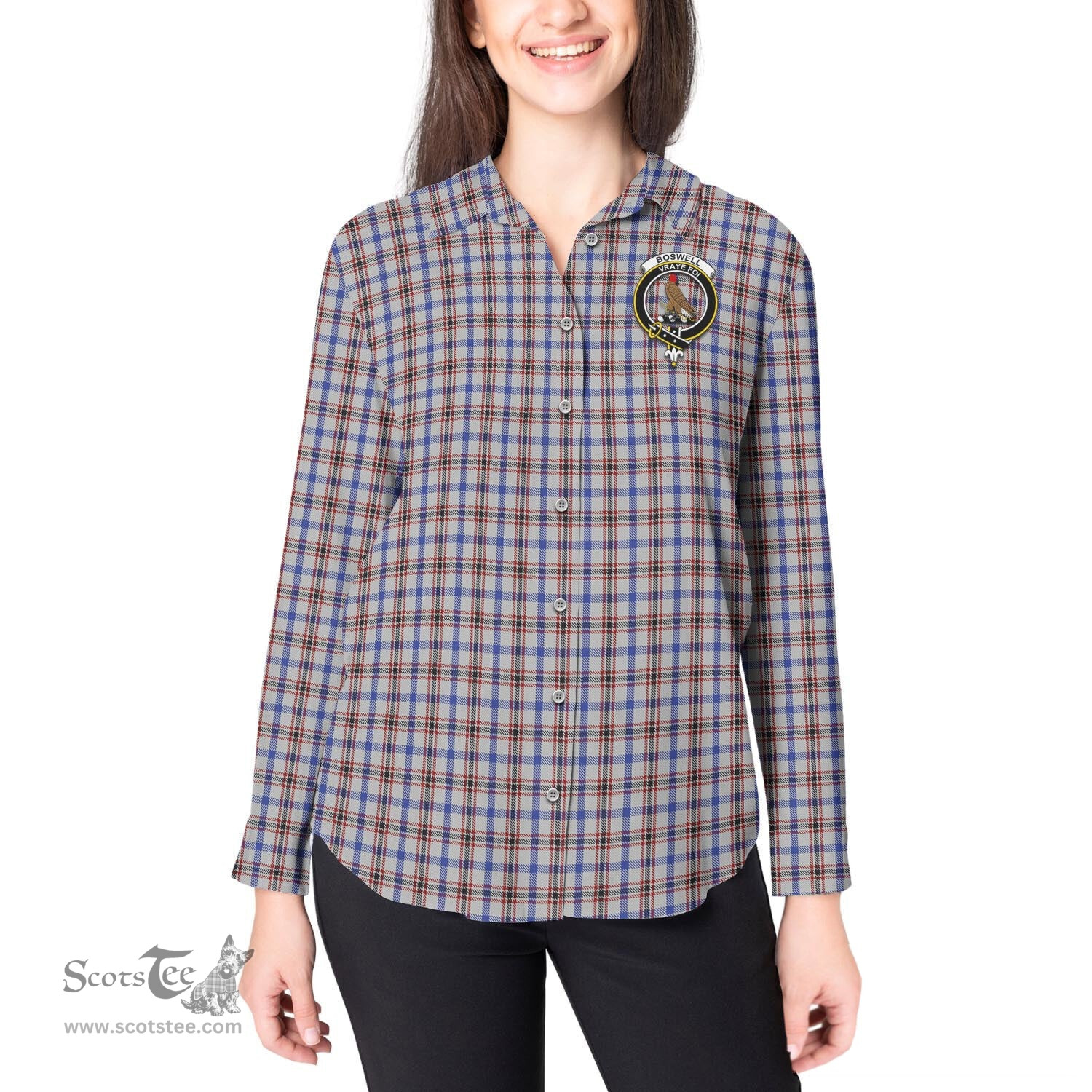 ScotsTee Shop Scottish Boswell Clan Crest Tartan Womens Long Sleeve Shirt