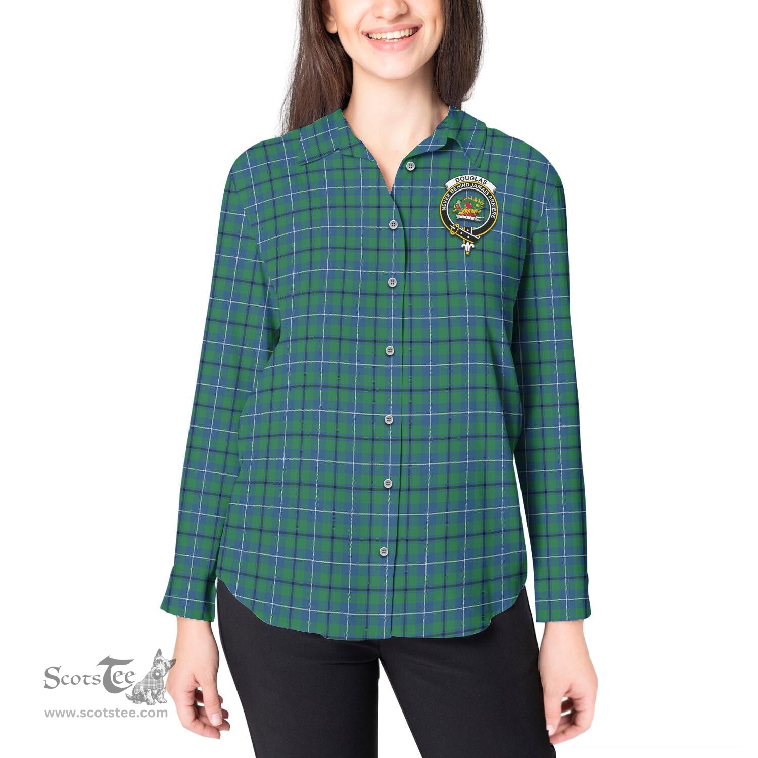 ScotsTee Shop Scottish Douglas Ancient Clan Crest Tartan Womens Long Sleeve Shirt
