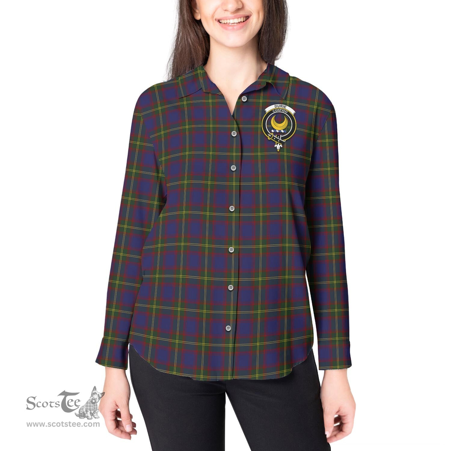 ScotsTee Shop Scottish Durie Clan Crest Tartan Womens Long Sleeve Shirt