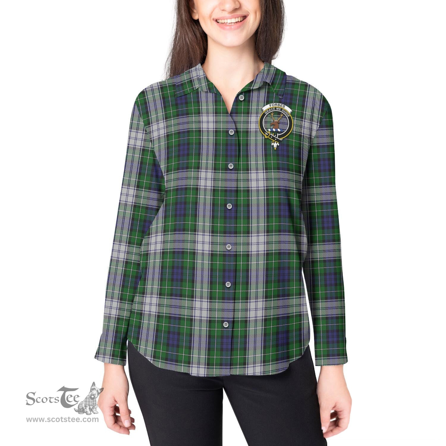ScotsTee Shop Scottish Forbes Dress Clan Crest Tartan Womens Long Sleeve Shirt