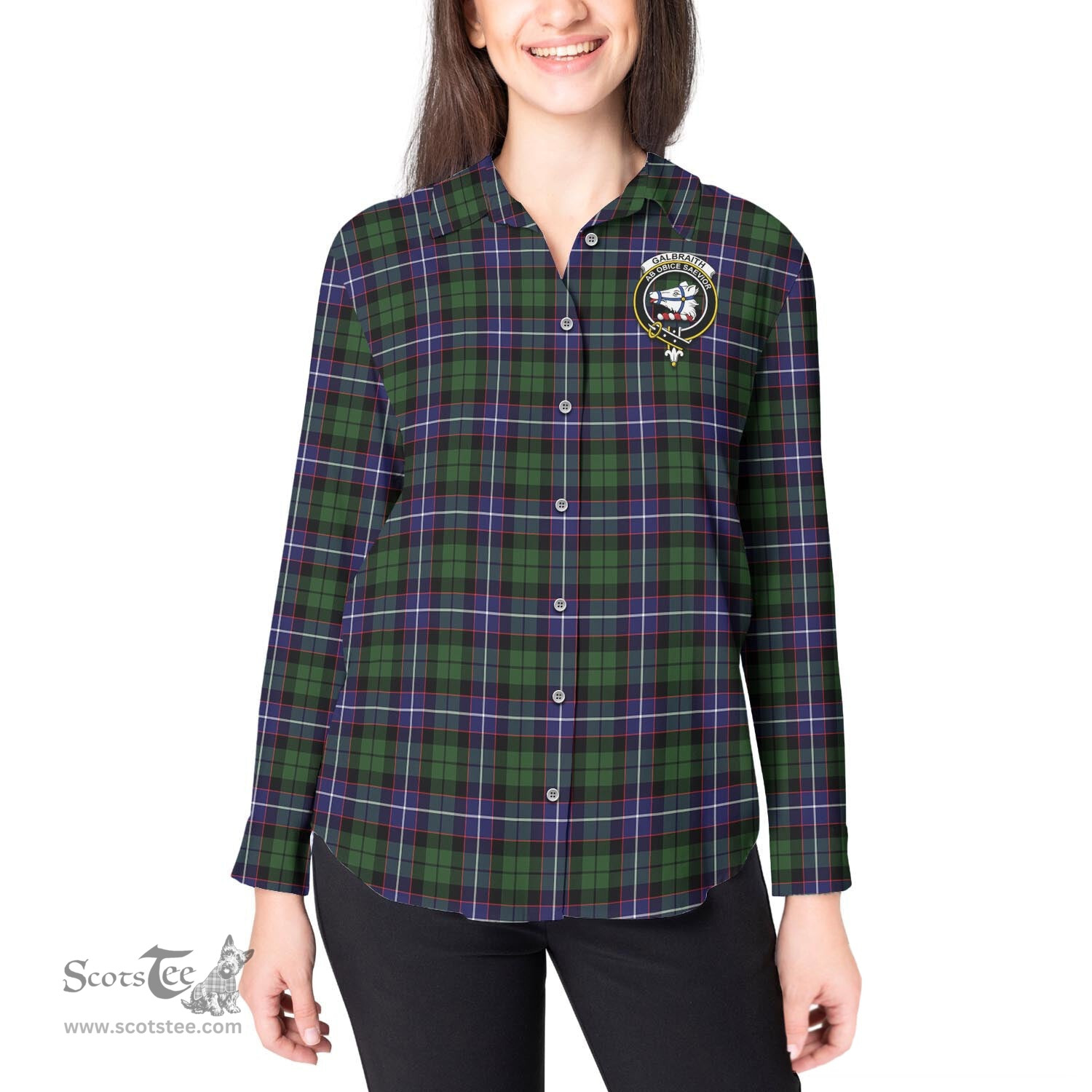 ScotsTee Shop Scottish Galbraith Modern Clan Crest Tartan Womens Long Sleeve Shirt